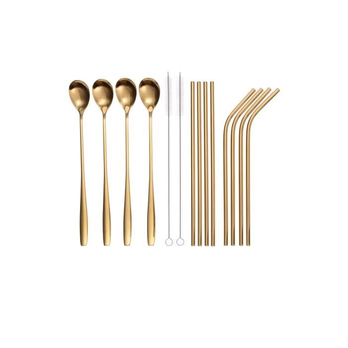 859-21-14-S02 Trinkhalm Set aus Edelstahl, 14-teilig, GOLD