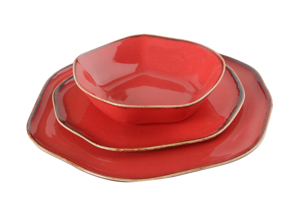 04ALM003280 PURE SEASONS Rot Premium Design Geschirrset 3-teilig
